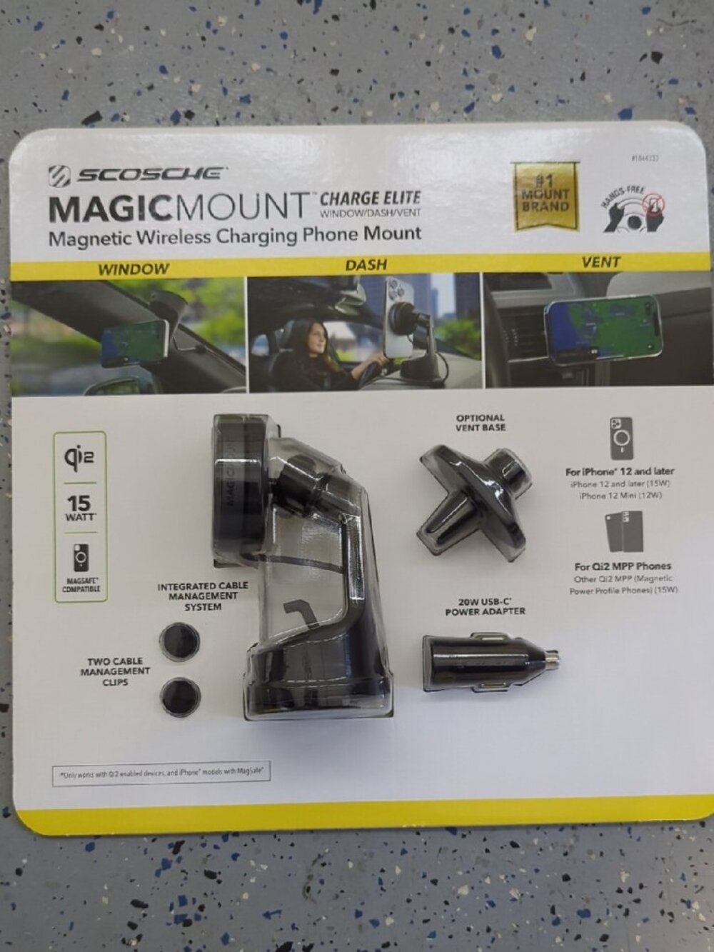 Scosche MagicMount Charge Elite Magnetic Wireless Phone Mount - Black